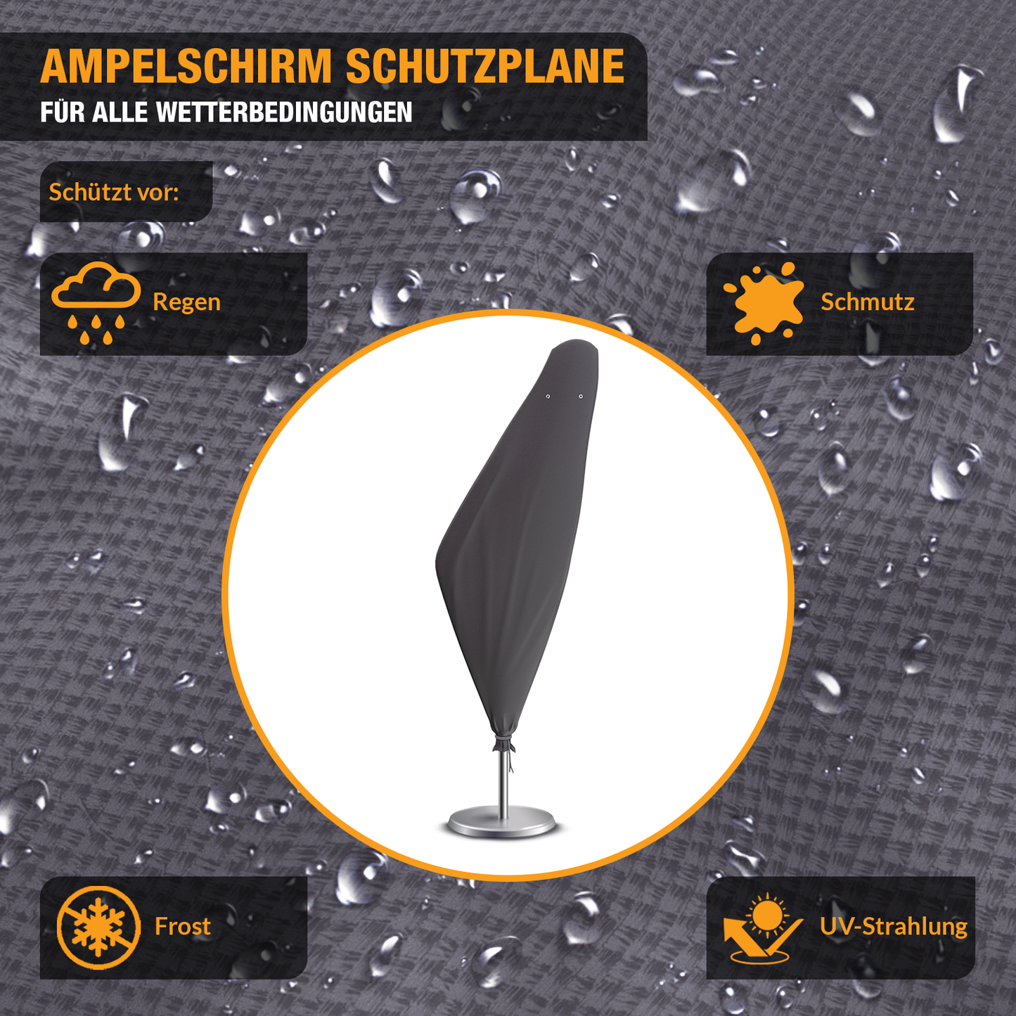 Schutzhülle Ampelschirm - 420D Oxford - Gartenschirme bis 500cm Ø - wasserdicht - mit Reißverschluss - grau