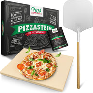 Pizza Divertimento - DAS ORIGINAL - Pizzastein für Backofen & Gasgrill – inkl. Pizzaschieber - Inkl. e-Rezeptbuch