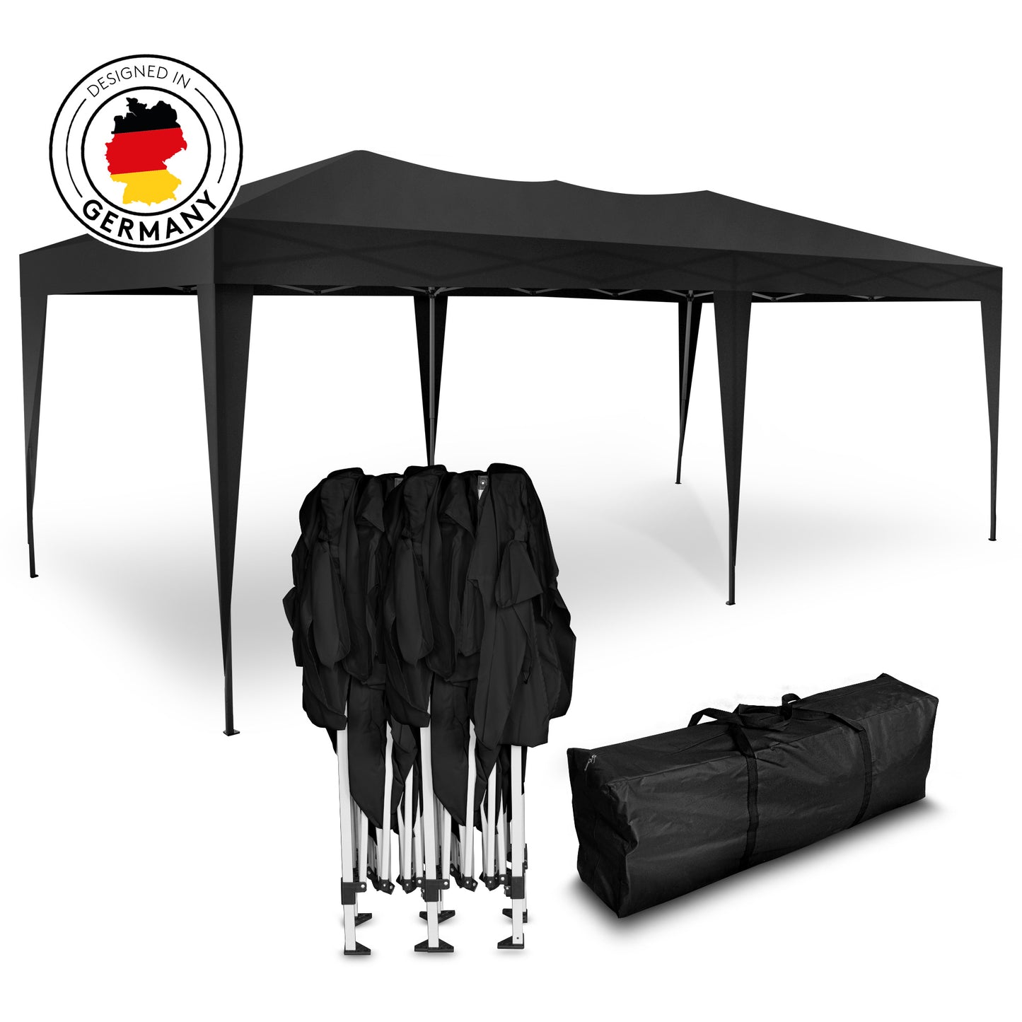 Faltpavillon 3x6m - wasserdicht - ohne Seitenteile, schwarz