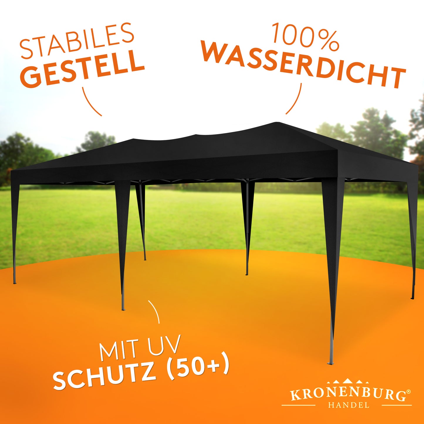 Faltpavillon 3x6m - wasserdicht - ohne Seitenteile, schwarz
