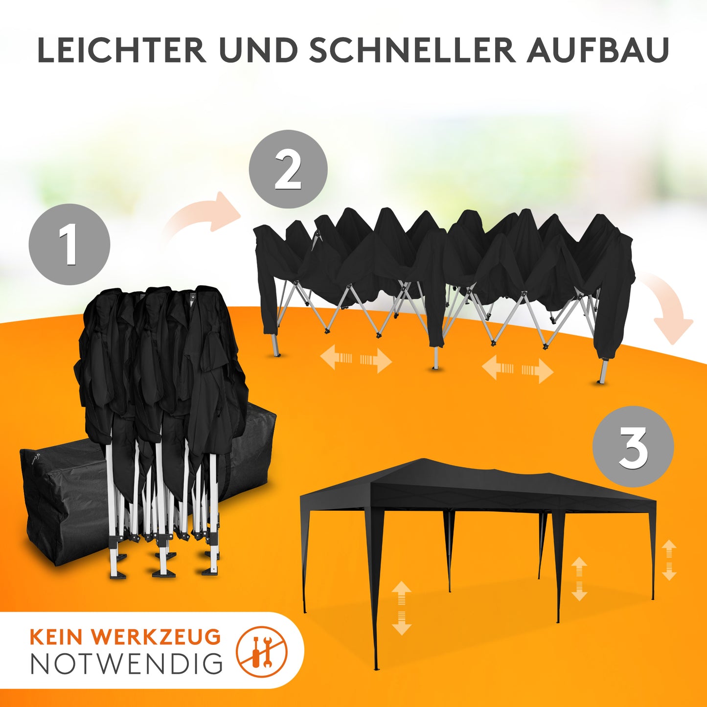 Faltpavillon 3x6m - wasserdicht - ohne Seitenteile, schwarz