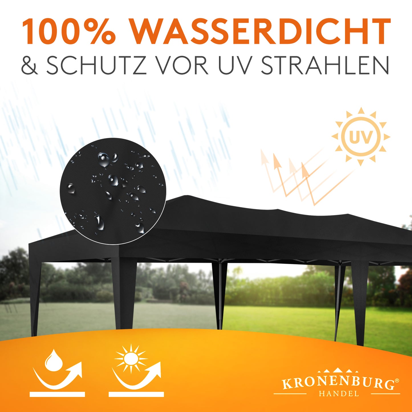 Faltpavillon 3x6m - wasserdicht - ohne Seitenteile, schwarz