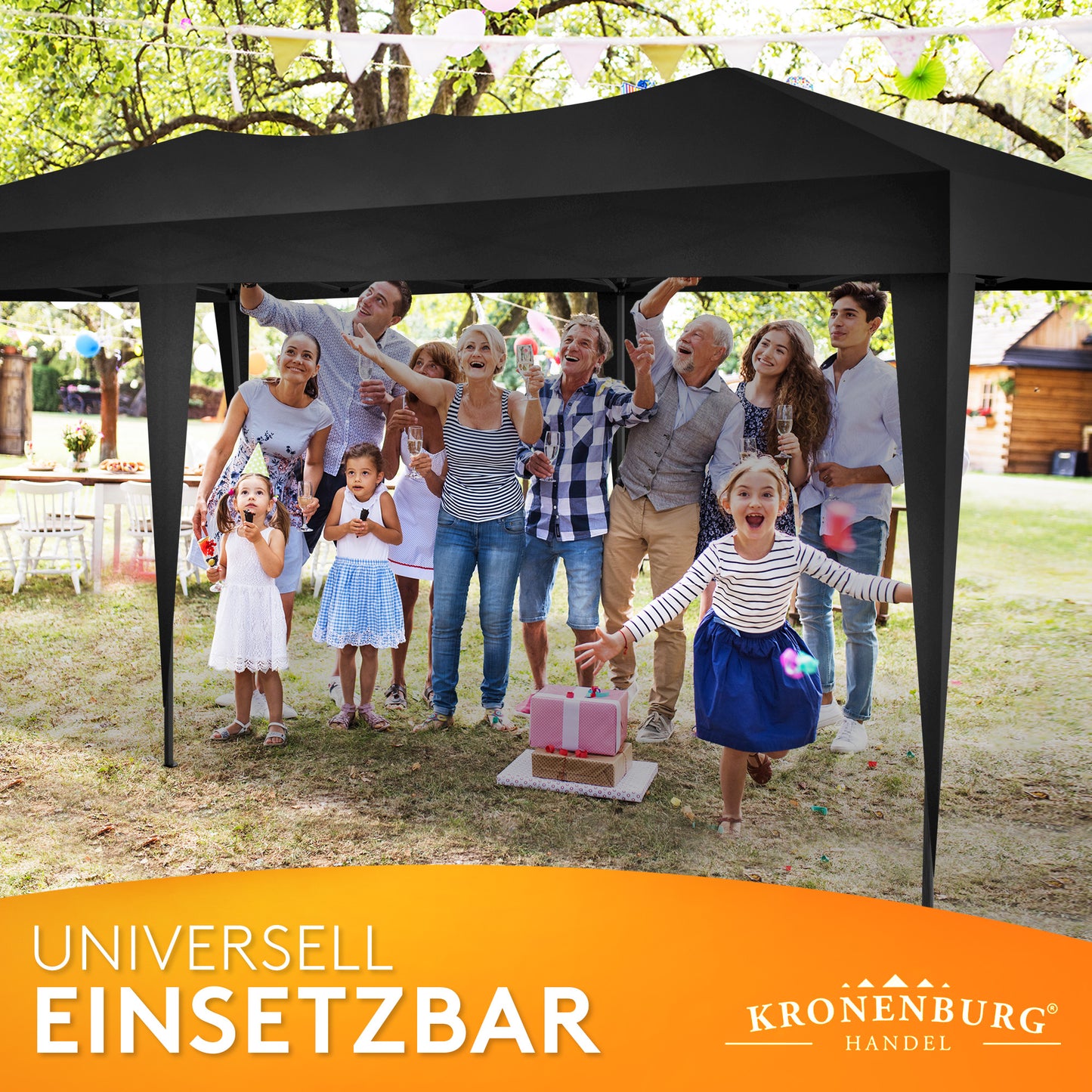 Faltpavillon 3x6m - wasserdicht - ohne Seitenteile, schwarz