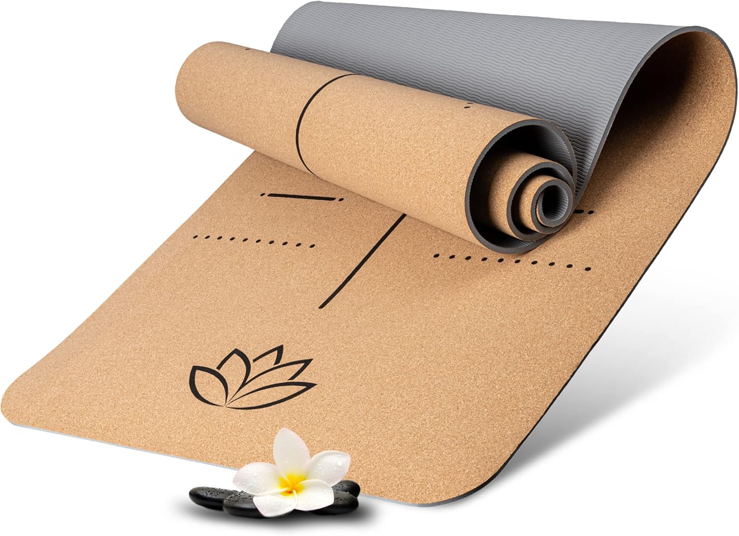 Wellax 100% natürliche Yogamatte aus Kork - rutschfest [183x66x0,6 cm] inkl. Tragegurt