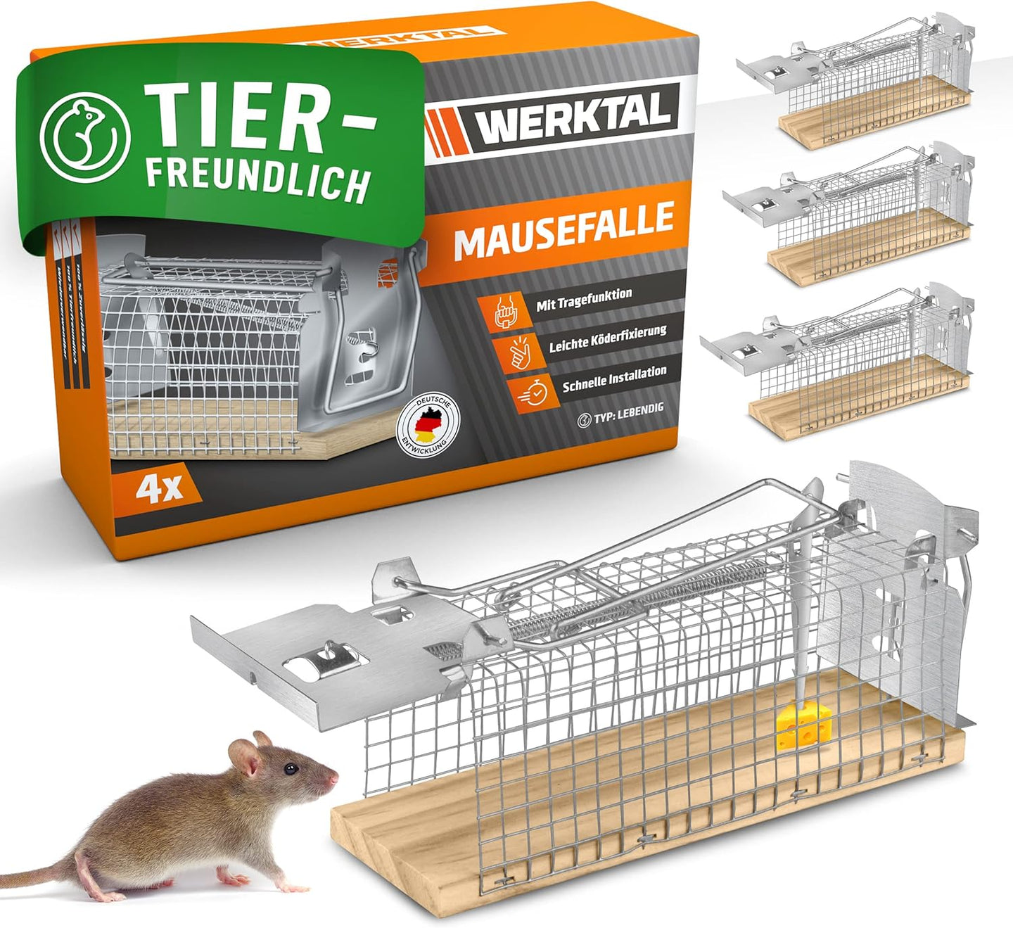 WERKTAL Mausefalle lebend - Hochsensitive Lebendfalle Maus [4er Set]