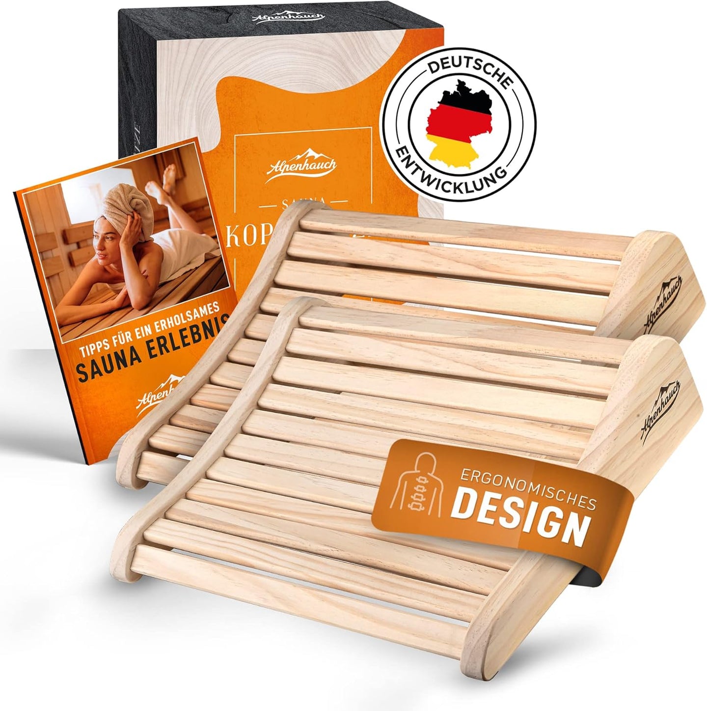 ALPENHAUCH Sauna Kopfstütze Holz [2 Stück] - Ergonomische Saunakopfstütze Holz