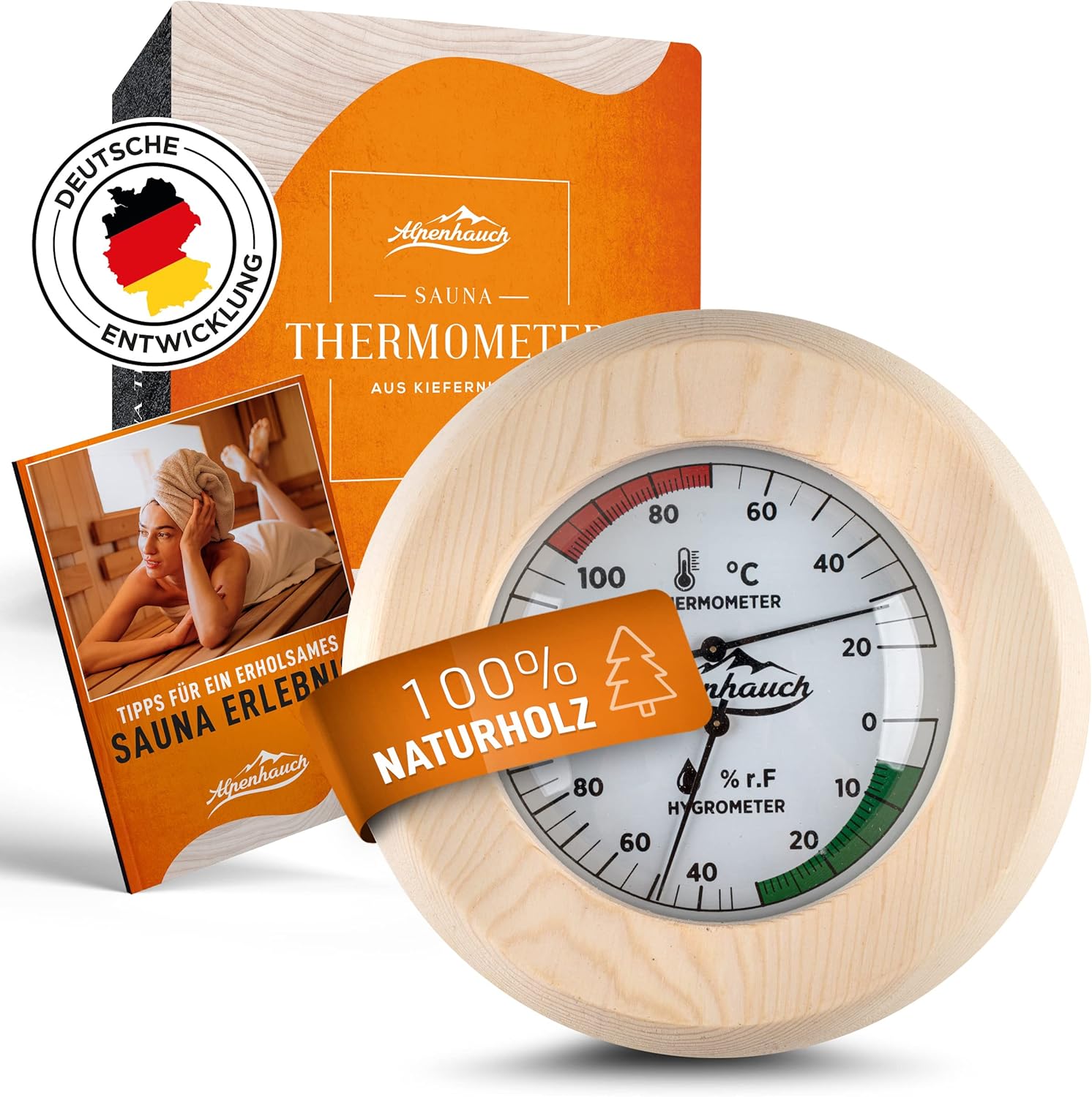ALPENHAUCH Sauna Thermometer Hygrometer Holz [2in1 Funktion]