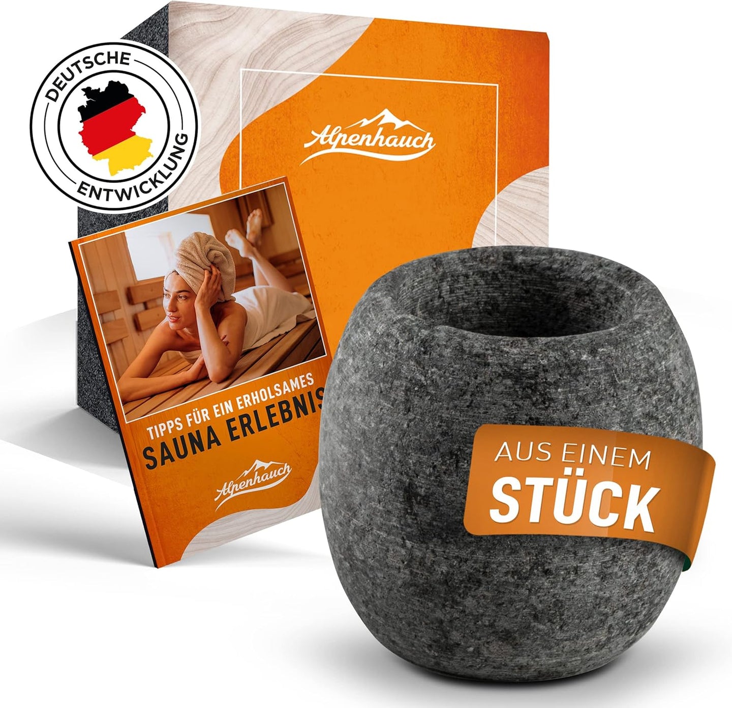 ALPENHAUCH Sauna Aromaschale aus massivem Speckstein [5x5cm]