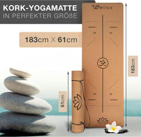 Wellax 100% natürliche Yogamatte aus Kork - rutschfest [183x66x0,6 cm] inkl. Tragegurt
