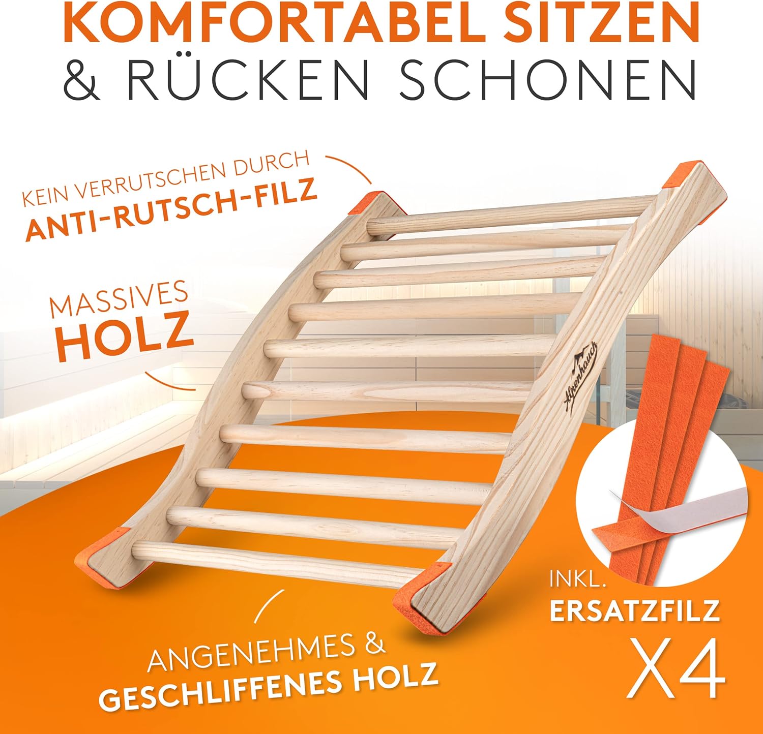 ALPENHAUCH Sauna Rückenlehne [aus 100% Naturholz] - Ergonomische Rückenlehne mit geschwungener S-Form
