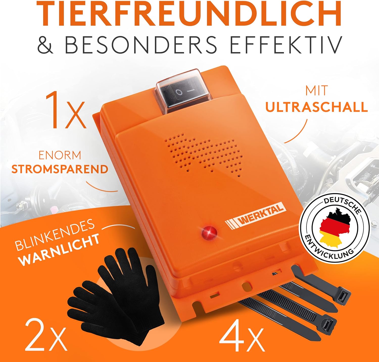 WERKTAL Marderschreck Auto - Effektive Marderabwehr mit Ultraschall & Blitzlicht [Autobatteriebetrieben]