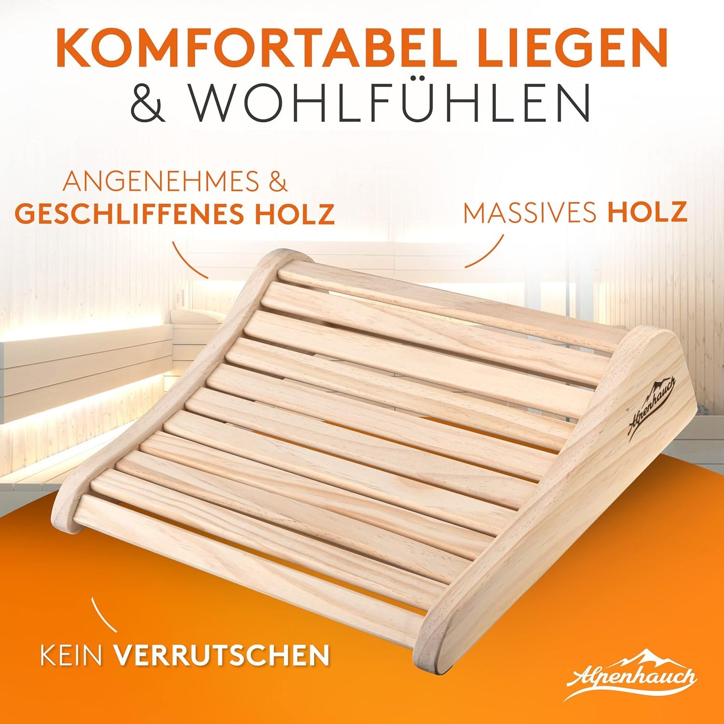 ALPENHAUCH Sauna Kopfstütze Holz [2 Stück] - Ergonomische Saunakopfstütze Holz
