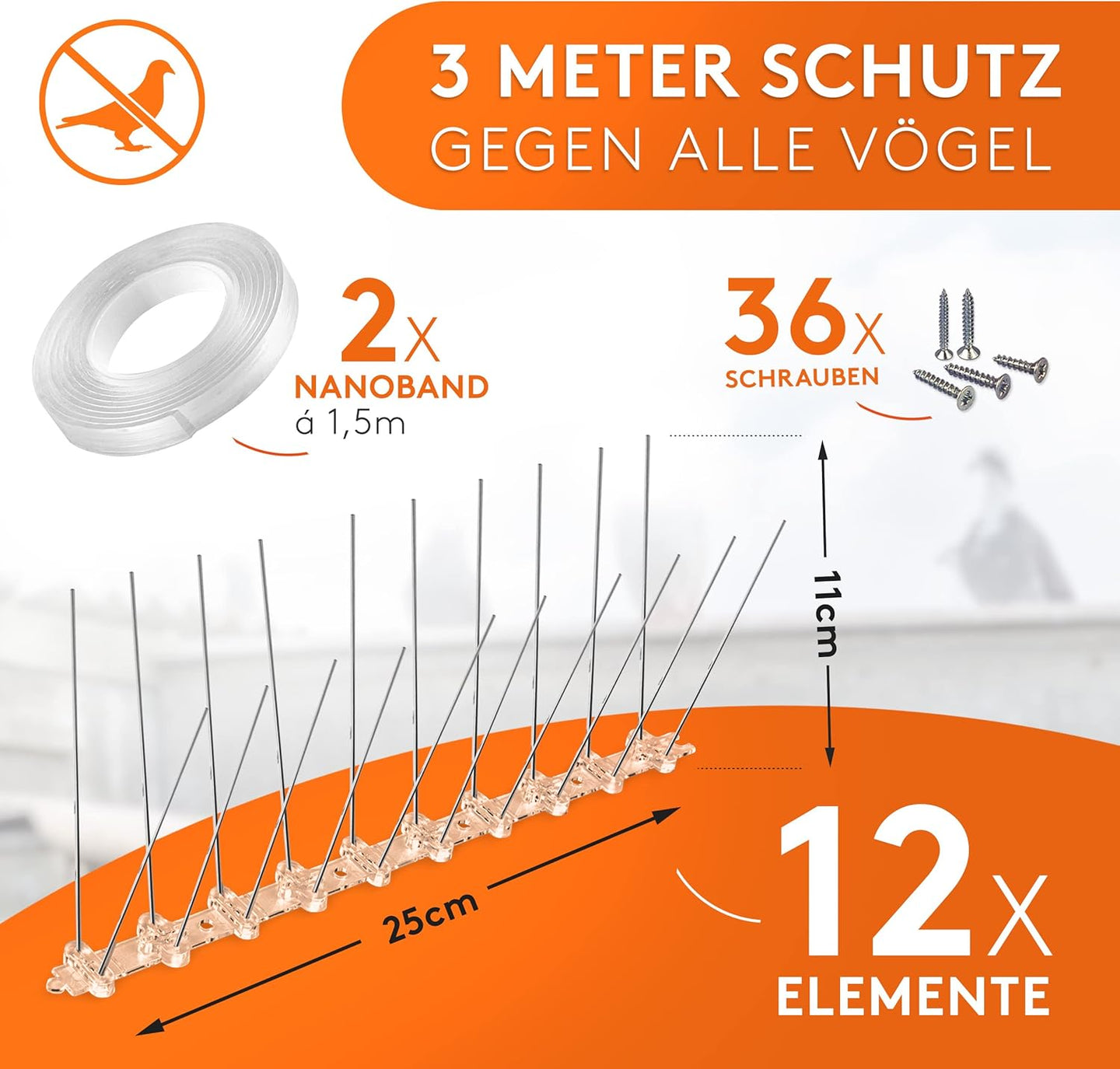 WERKTAL Taubenabwehr Spikes - Effektive Vogelabwehr aus langlebigem Edelstahl [3 Meter]