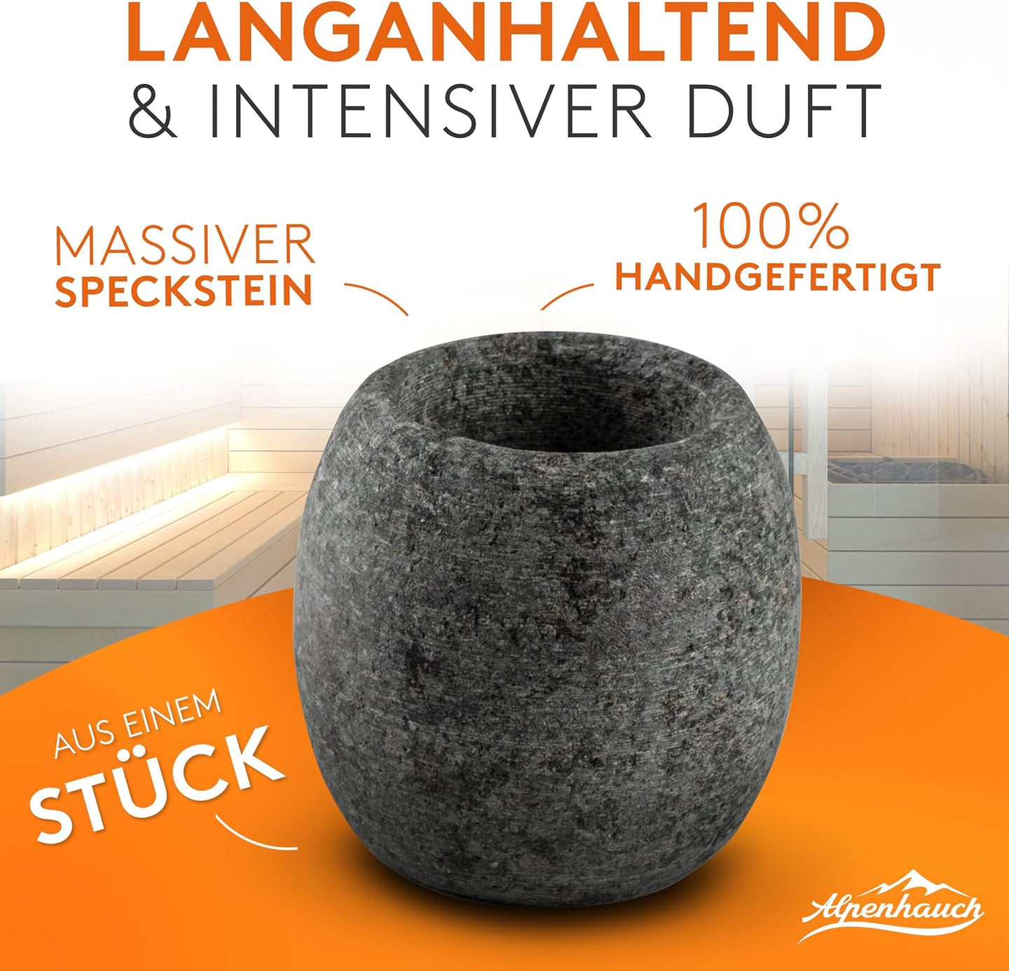 ALPENHAUCH Sauna Aromaschale aus massivem Speckstein [5x5cm]