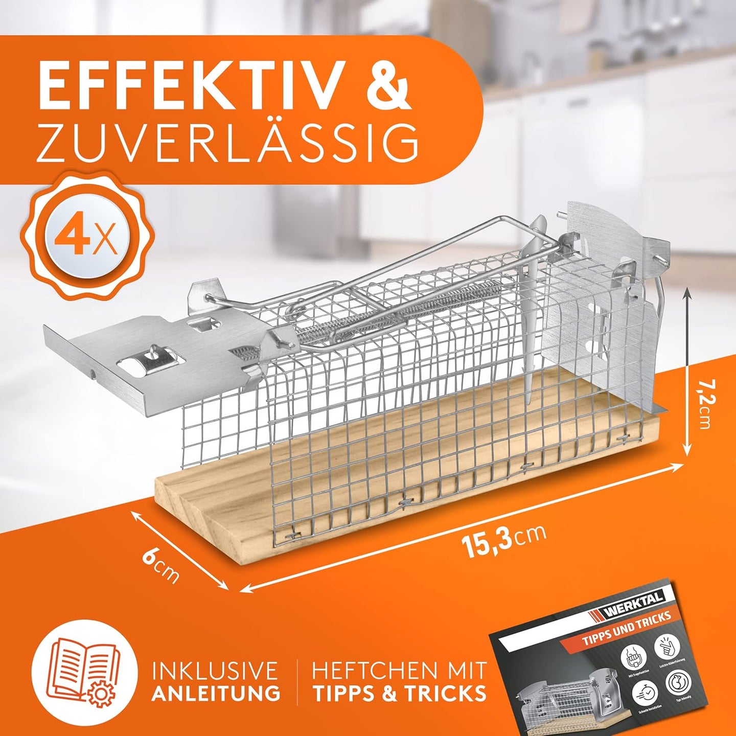 WERKTAL Mausefalle lebend - Hochsensitive Lebendfalle Maus [4er Set]