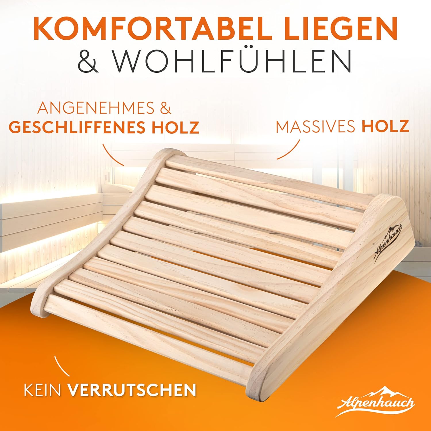 ALPENHAUCH Sauna Kopfstütze Holz [100% Naturholz] - Ergonomische Saunakopfstütze Holz