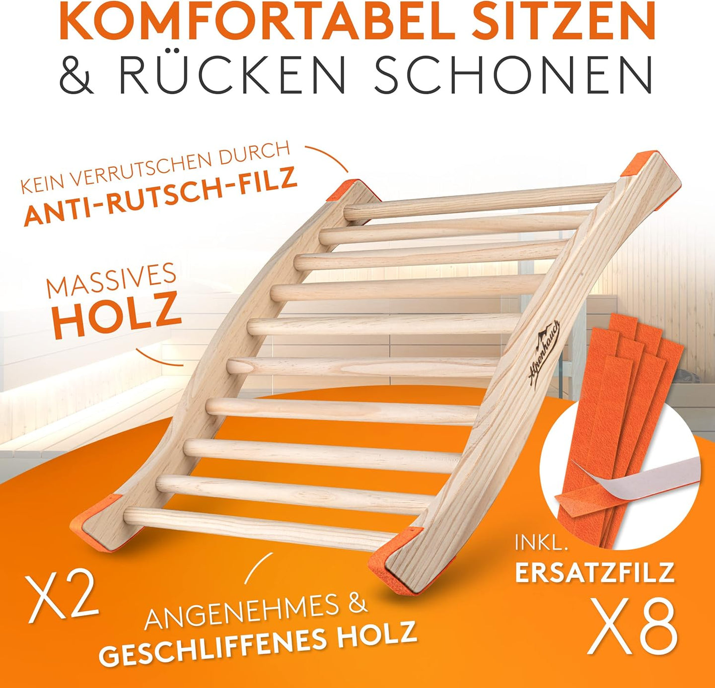 ALPENHAUCH Sauna Rückenlehne aus 100% Naturholz [2 Stück] - Ergonomische Rückenlehne mit geschwungener S-Form