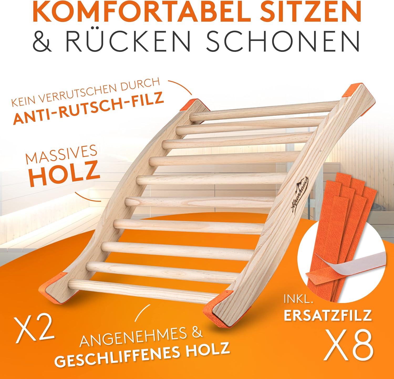 ALPENHAUCH Sauna Rückenlehne aus 100% Naturholz [2 Stück] - Ergonomische Rückenlehne mit geschwungener S-Form