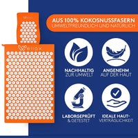 Wellax [Das Original] - Akupressurmatte mit Kissen - Orange