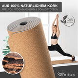 Wellax 100% natürliche Yogamatte aus Kork - rutschfest [183x66x0,6 cm] inkl. Tragegurt