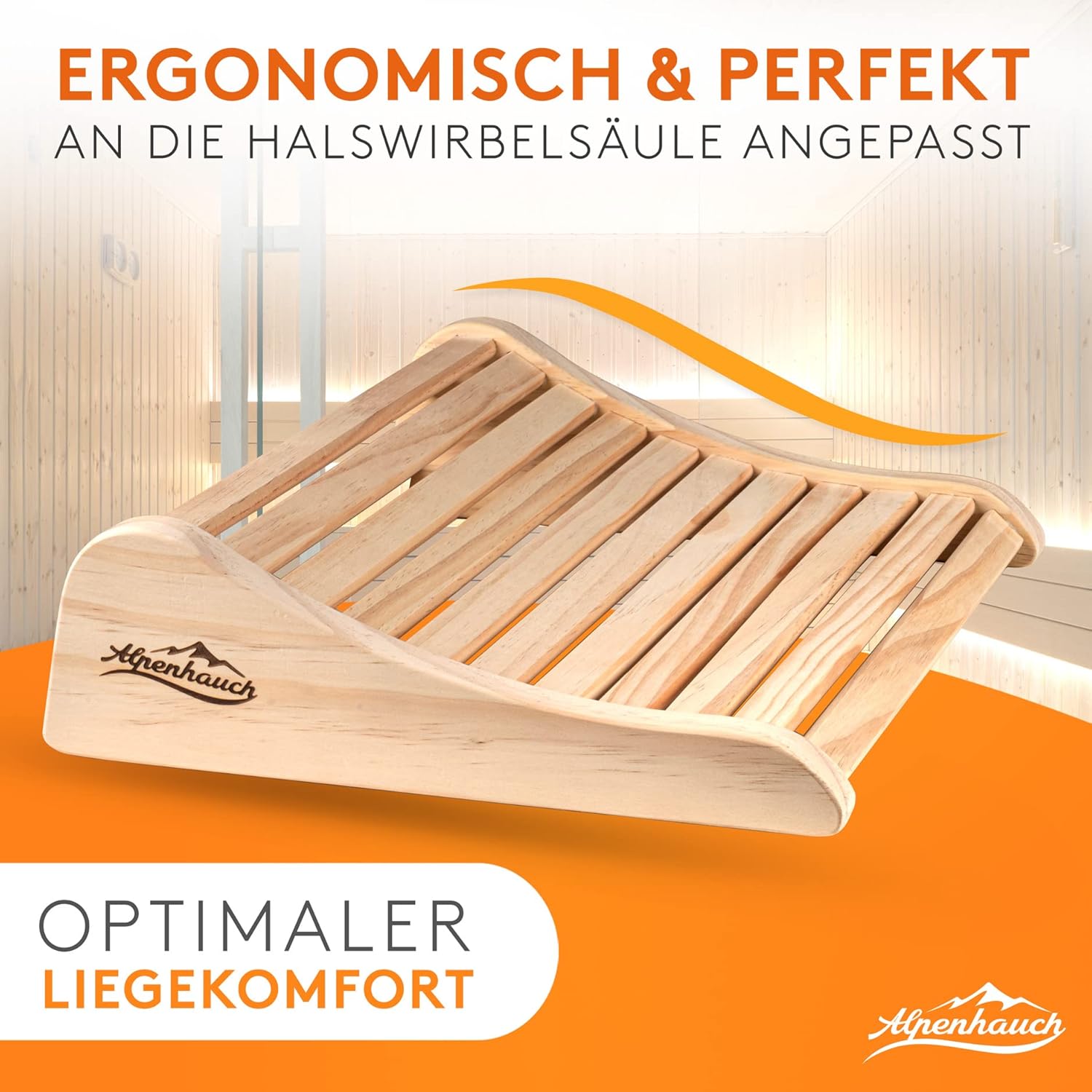 ALPENHAUCH Sauna Kopfstütze Holz [2 Stück] - Ergonomische Saunakopfstütze Holz