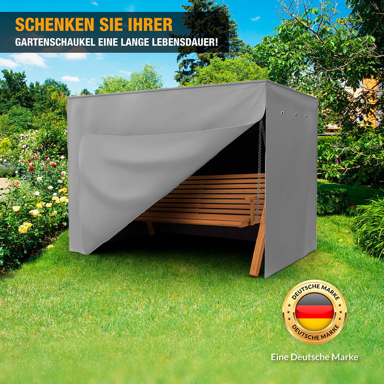 Schutzhülle Hollywoodschaukel - 600D Oxford - Abdeckung für 3-4 Sitzer - 150 x 210 x 150 cm - 2 Reißverschlüsse - grau