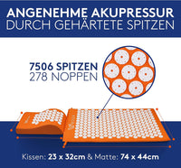 Wellax [Das Original] - Akupressurmatte mit Kissen - Orange