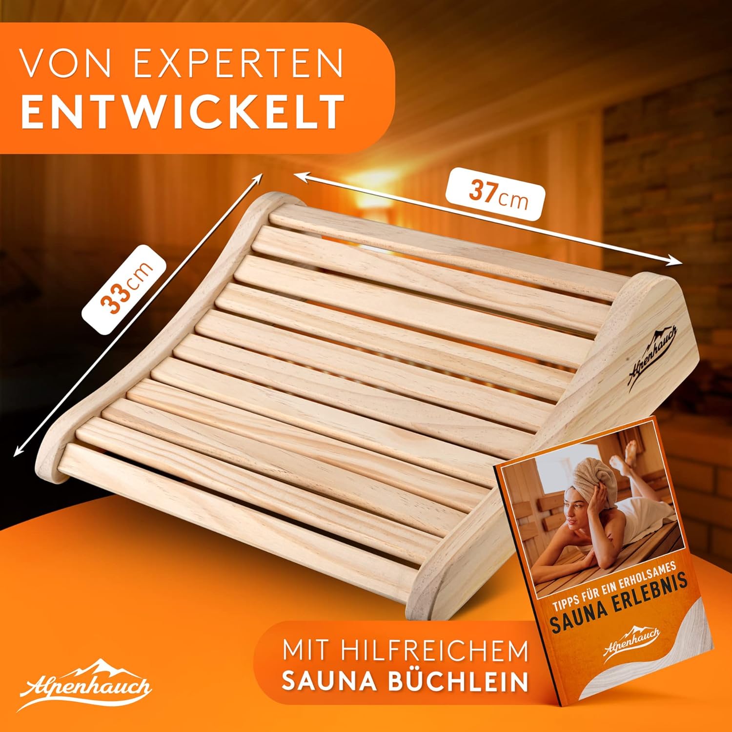 ALPENHAUCH Sauna Kopfstütze Holz [2 Stück] - Ergonomische Saunakopfstütze Holz