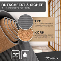 Wellax 100% natürliche Yogamatte aus Kork - rutschfest [183x66x0,6 cm] inkl. Tragegurt