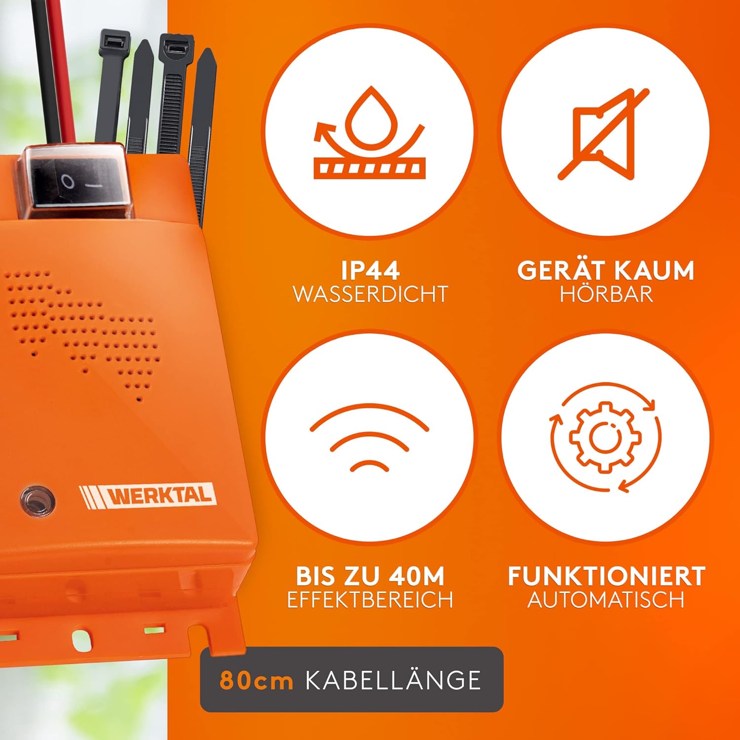 WERKTAL Marderschreck Auto - Effektive Marderabwehr mit Ultraschall & Blitzlicht [Autobatteriebetrieben]