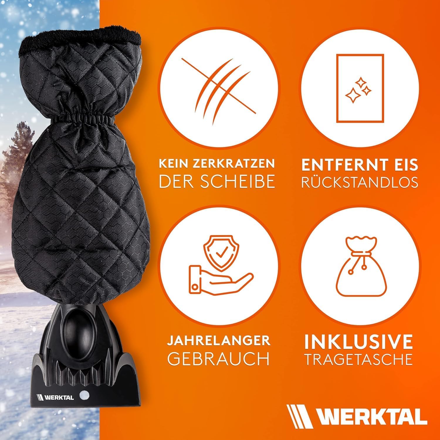 WERKTAL Eiskratzer Auto - Wärmender Scheibenkratzer mit Handschuh Auto