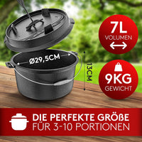 BBQ Dutch Oven Set – Eingebrannter Feuertopf 7 Liter