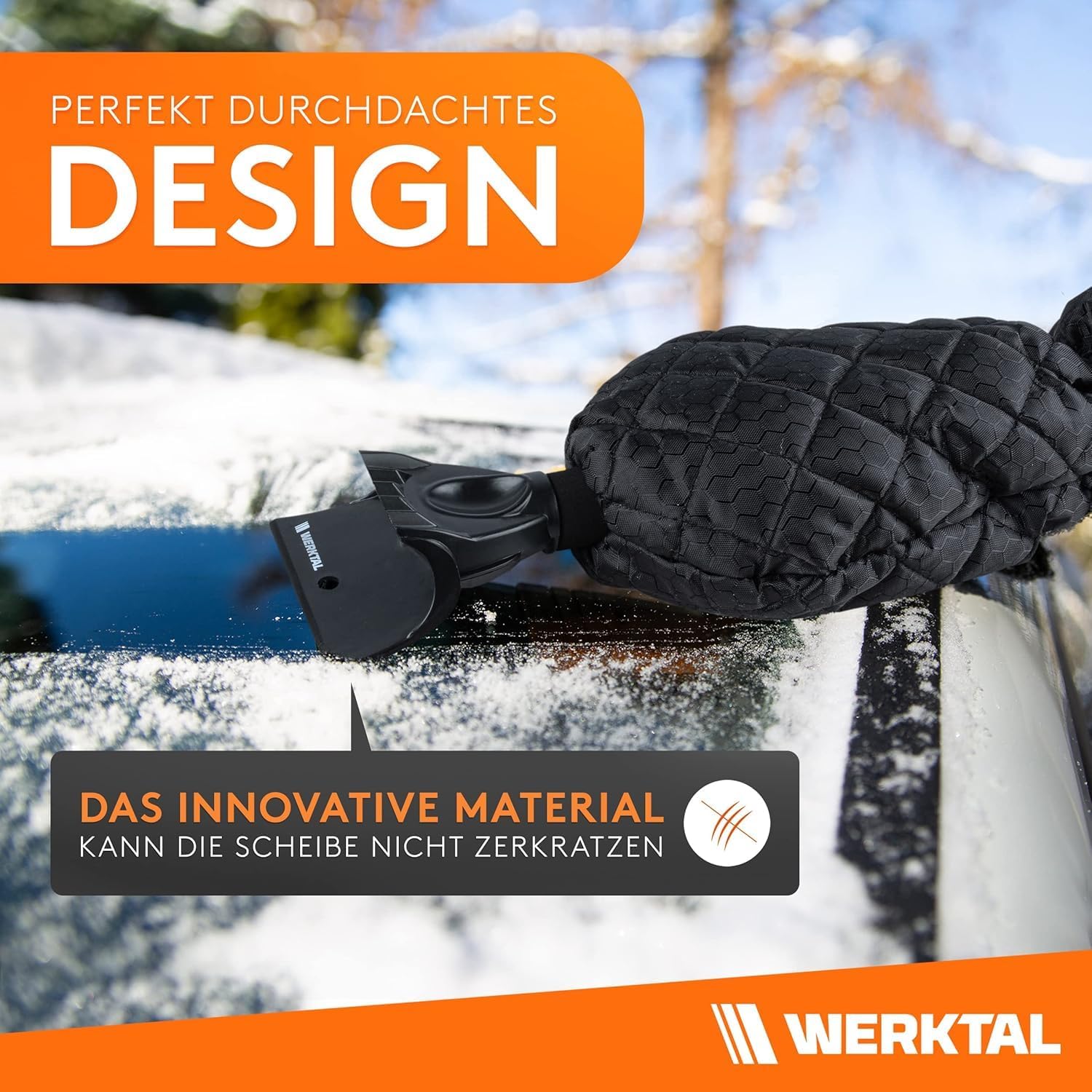 WERKTAL Eiskratzer Auto - Wärmender Scheibenkratzer mit Handschuh Auto
