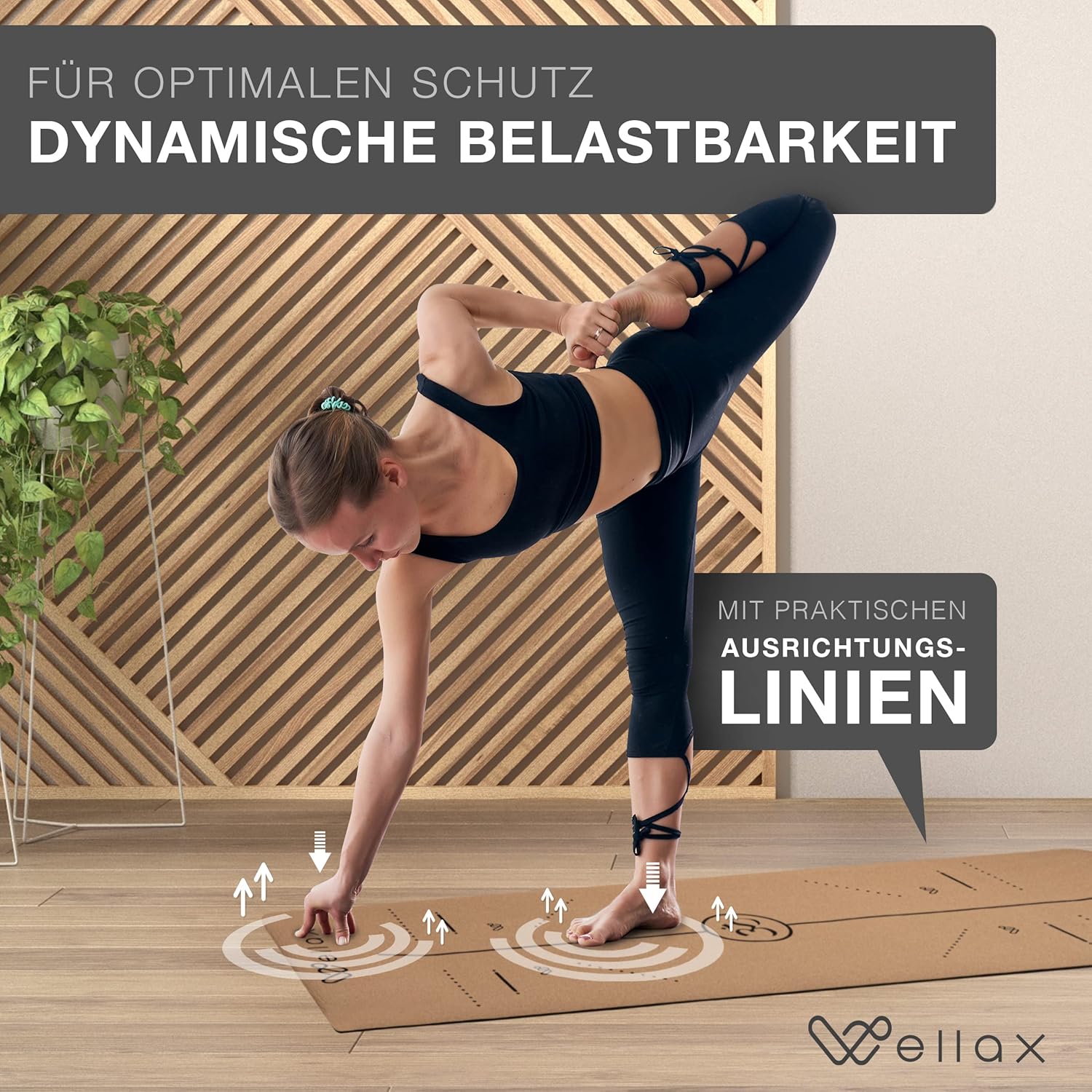 Wellax 100% natürliche Yogamatte aus Kork - rutschfest [183x66x0,6 cm] inkl. Tragegurt
