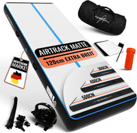 AthleticPro Airtrack Matte [3m/4m/5m Lang] - 120cm Extra Breit - 10/20cm Höhe - Aufblasbare Turnmatte für Bodenturnen & Akrobatik inkl. elektrischer Pumpe, Reparaturset & Tasche (500 x 120 x 20 cm)