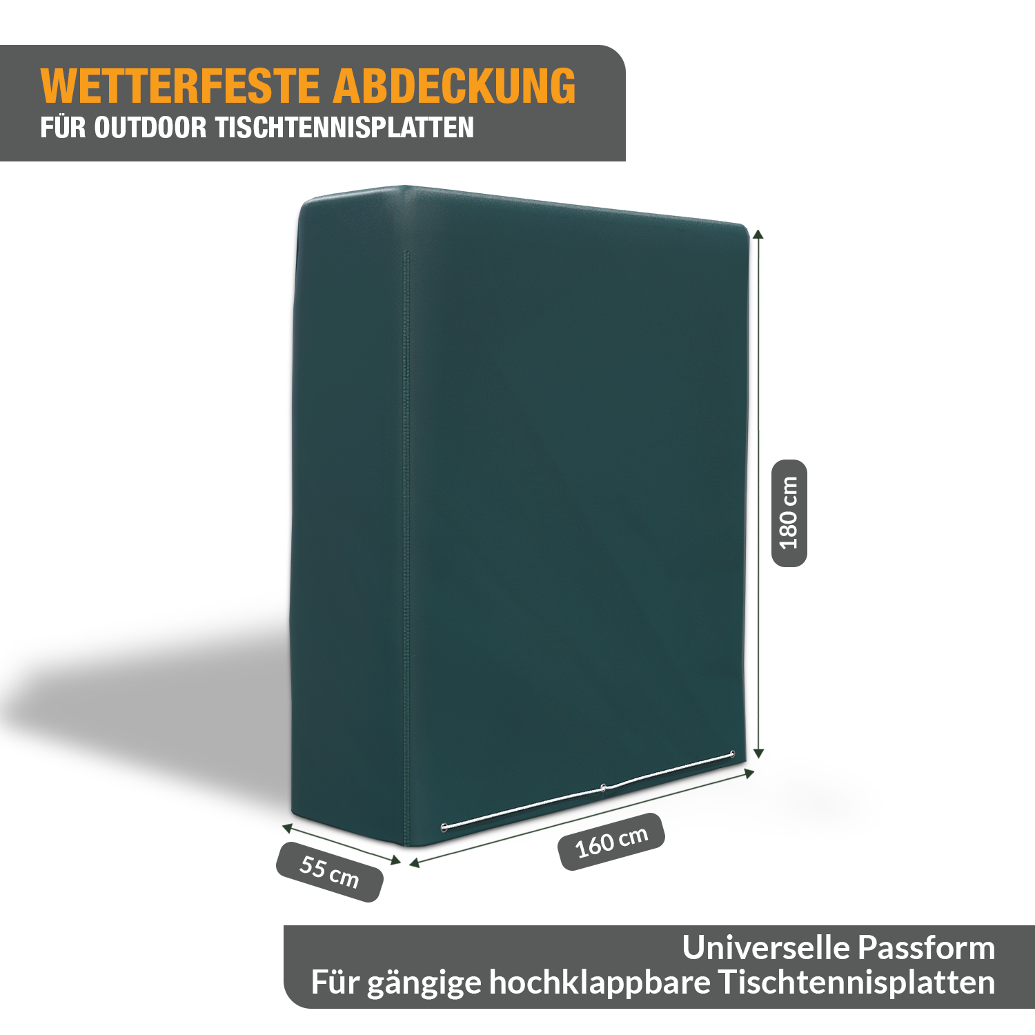 Schutzhülle Tischtennisplatte - 180 x 160 x 55 cm - Abdeckhaube Tischtennis Outdoor - wasserdicht - mit Reißverschluss - grün