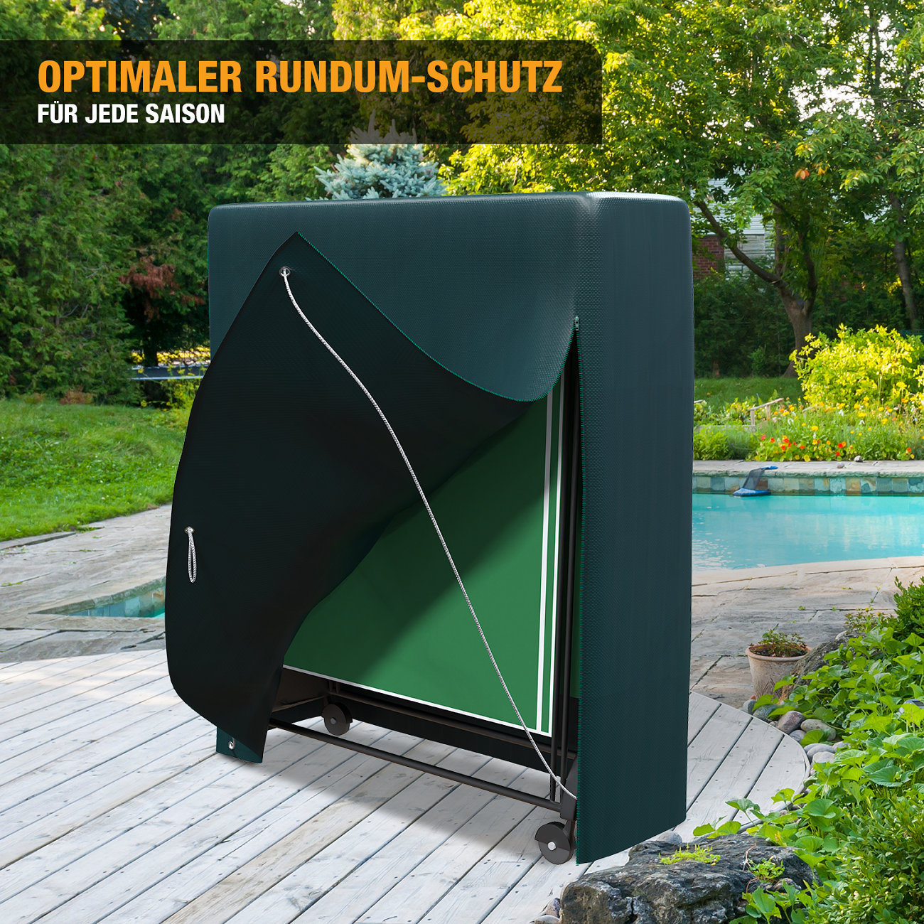 Schutzhülle Tischtennisplatte - 180 x 160 x 55 cm - Abdeckhaube Tischtennis Outdoor - wasserdicht - mit Reißverschluss - grün