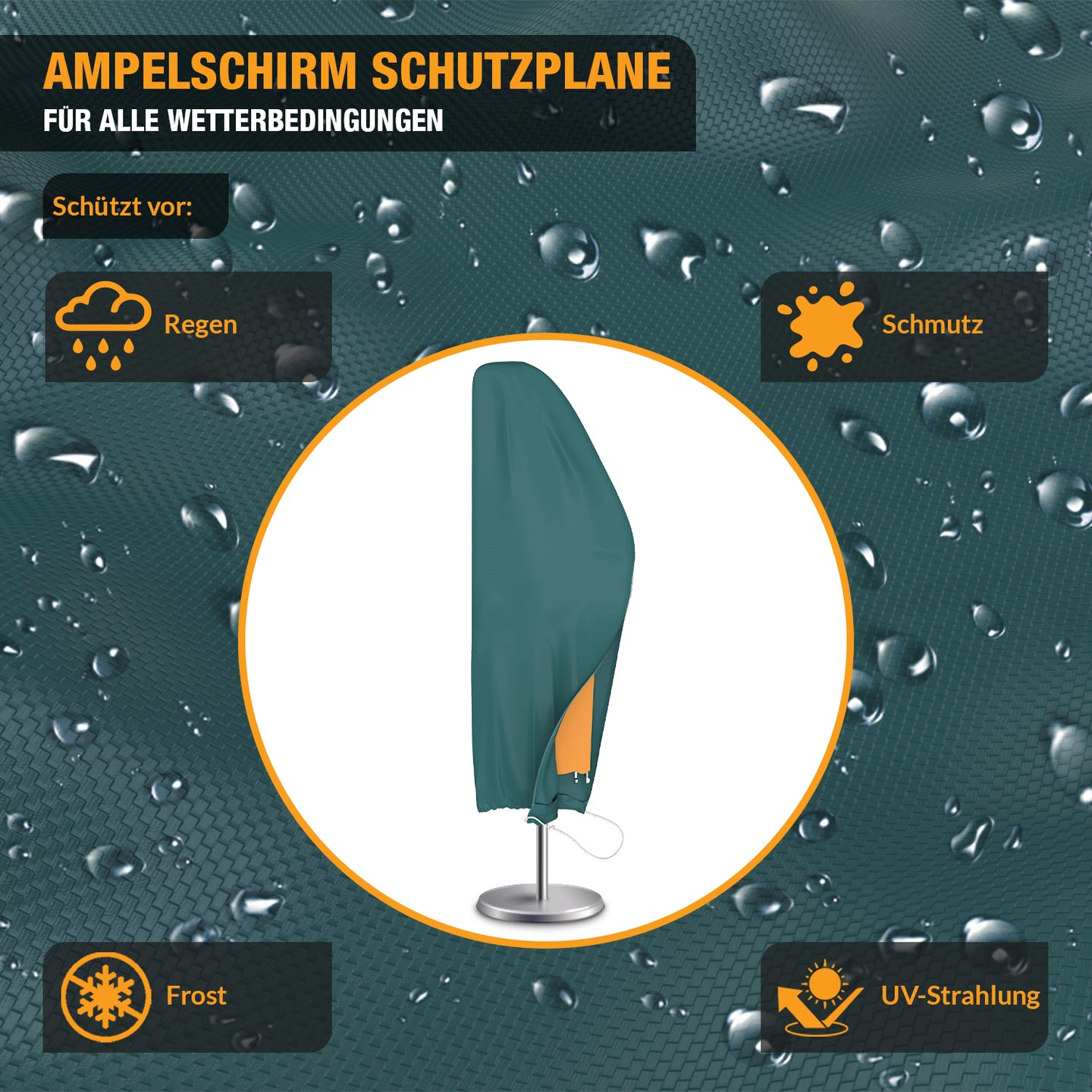 Schutzhülle Ampelschirm - für Gartenschirme bis 500 cm Ø - wasserdicht - mit Reißverschluss - grün