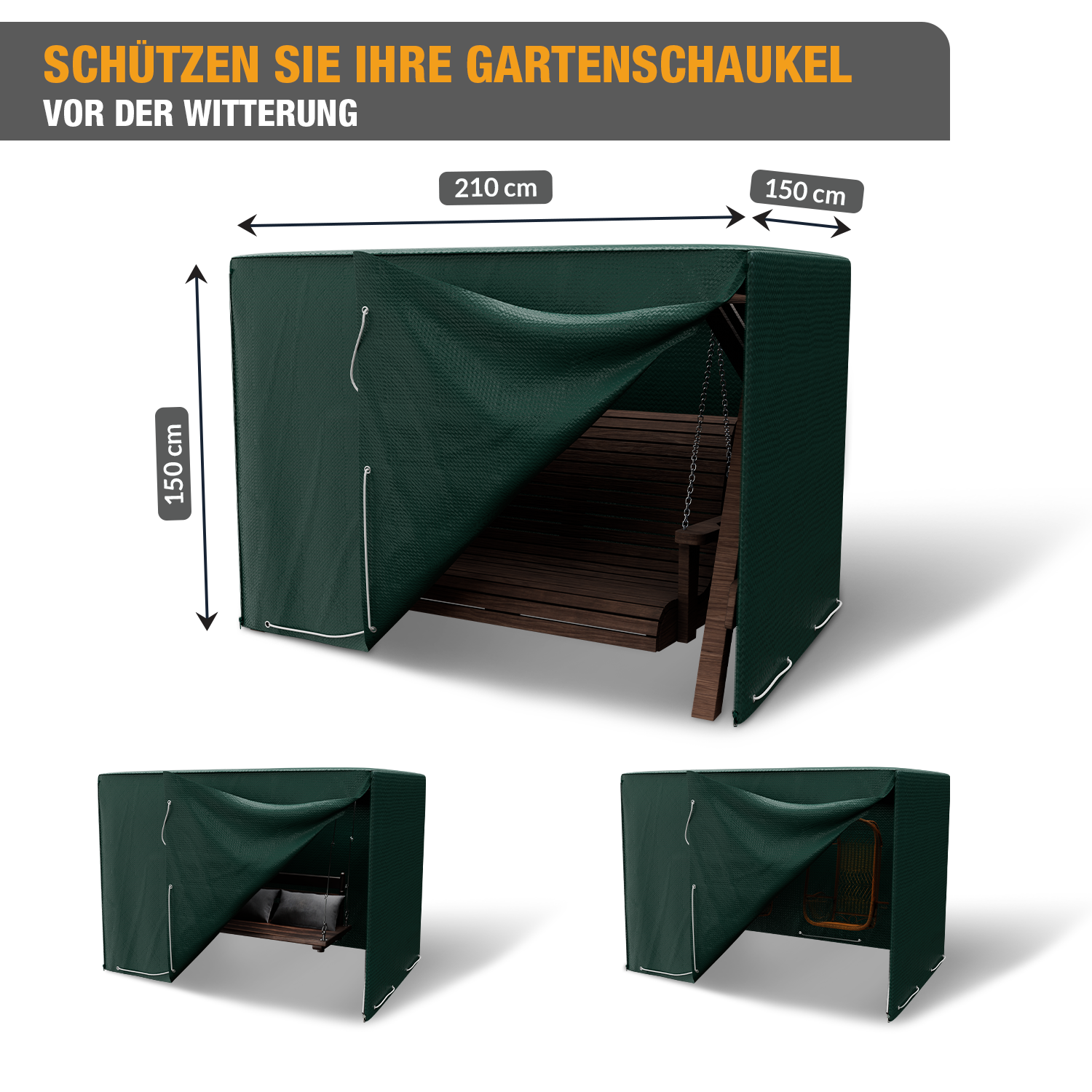 Schutzhülle Hollywoodschaukel - 150 x 210 x 150 cm - Abdeckung für 3-4 Sitzer - wasserdicht - grün