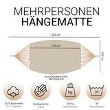 Hängematte 210 x 150 cm - Gesamtlänge 320 cm - Belastbarkeit bis 300 kg, beige
