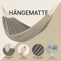 Hängematte 210 x 150 cm - Gesamtlänge 320 cm - Belastbarkeit bis 300 kg, beige