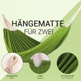 Hängematte 210 x 150 cm, Gesamtlänge 320 cm - Doppelhängematte mit Befestigungs-Set - Belastbarkeit bis 300 kg - grün