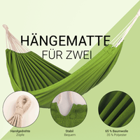 Hängematte 210 x 150 cm, Gesamtlänge 320 cm - Doppelhängematte mit Befestigungs-Set - Belastbarkeit bis 300 kg - grün
