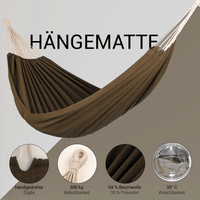 Hängematte 210 x 150 cm - Gesamtlänge 320 cm - Belastbarkeit bis 300 kg, braun