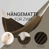 Hängematte 210 x 150 cm - Gesamtlänge 320 cm - Belastbarkeit bis 300 kg, braun