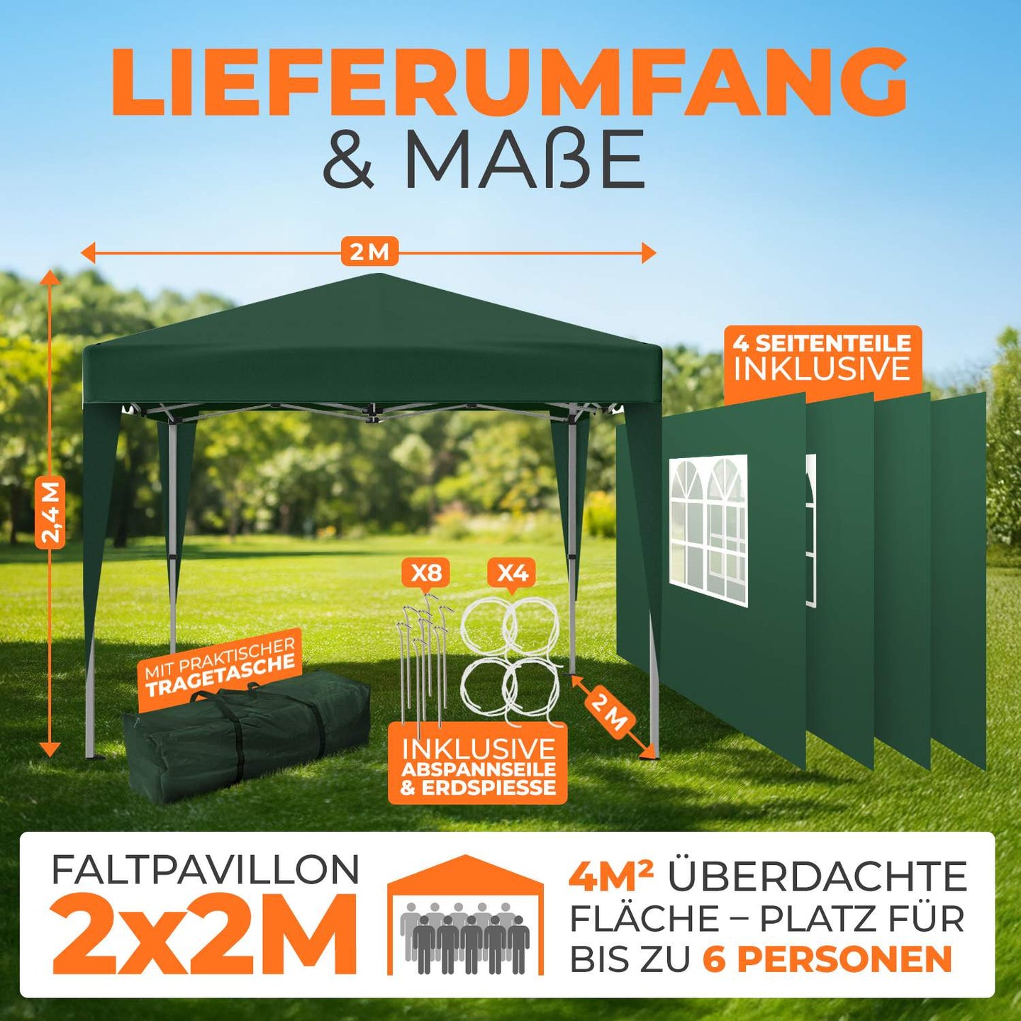 Faltpavillon 2x2m - wasserdicht