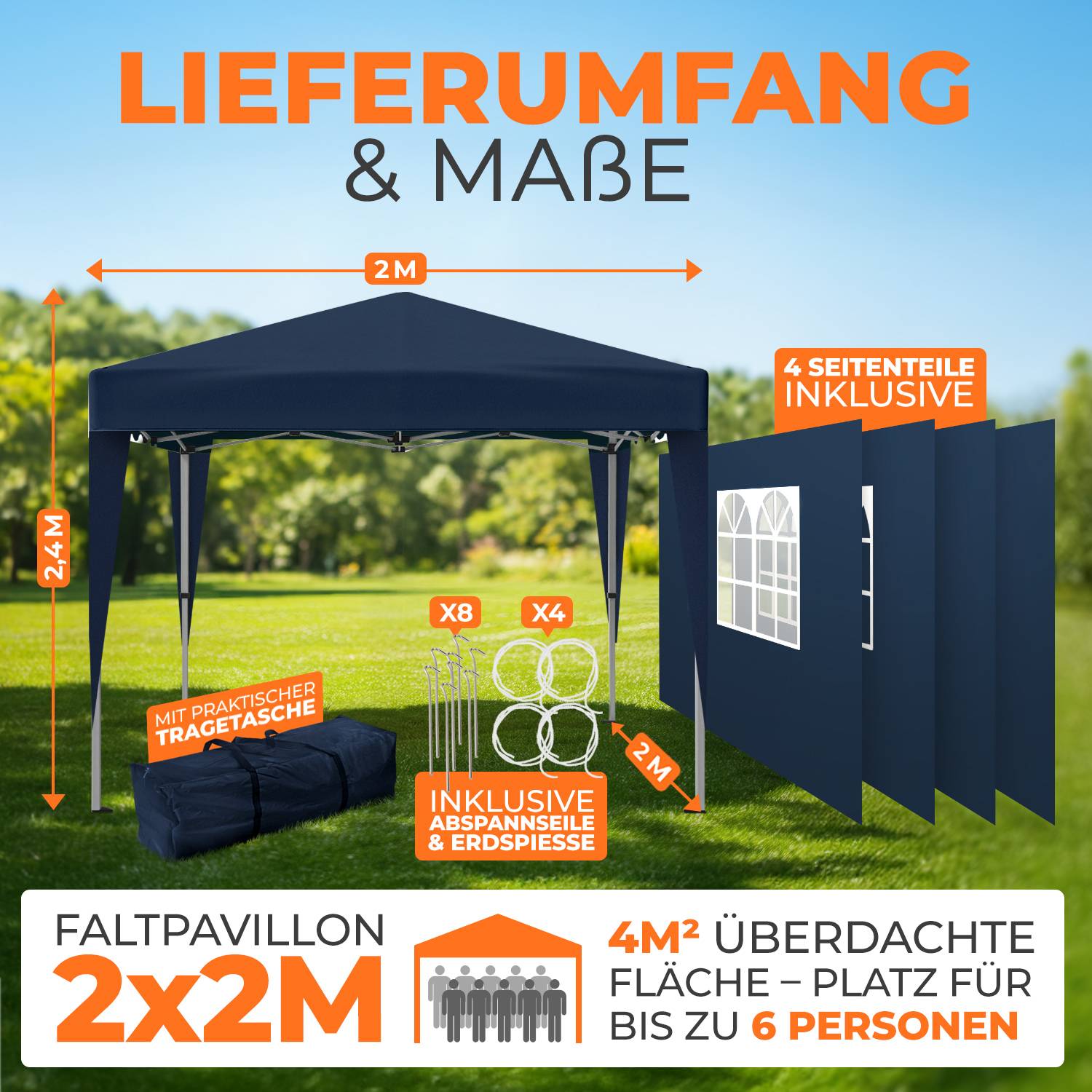 Faltpavillon 2x2m - wasserdicht
