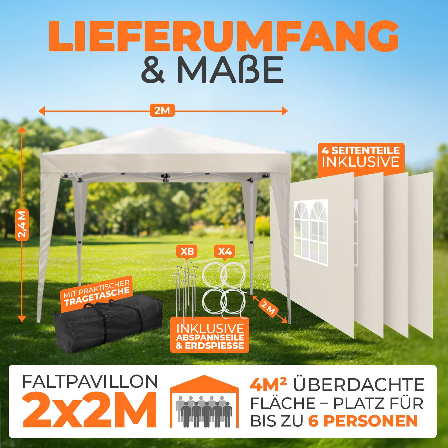 Faltpavillon 2x2m - wasserdicht