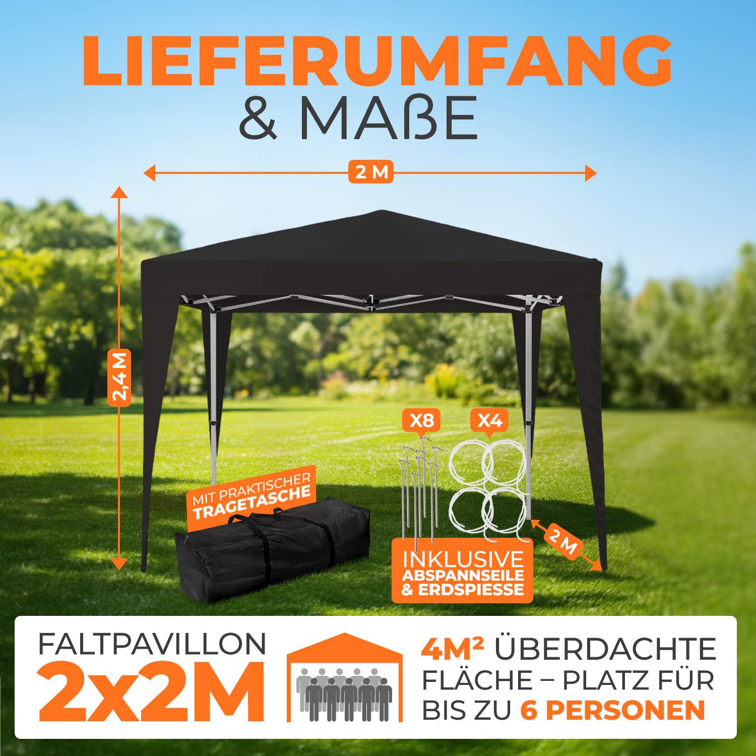 Faltpavillon 2x2m - wasserdicht