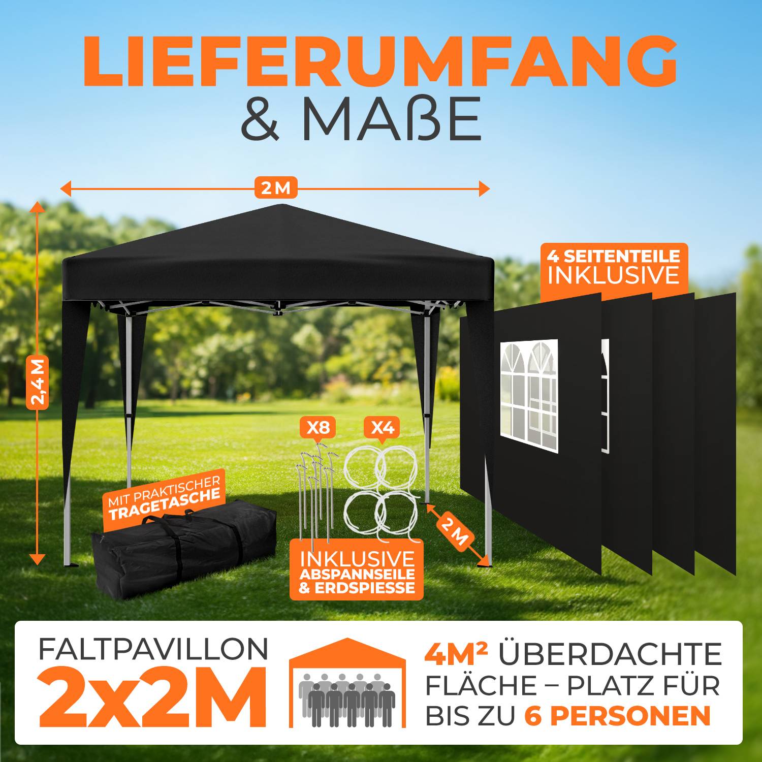 Faltpavillon 2x2m - wasserdicht